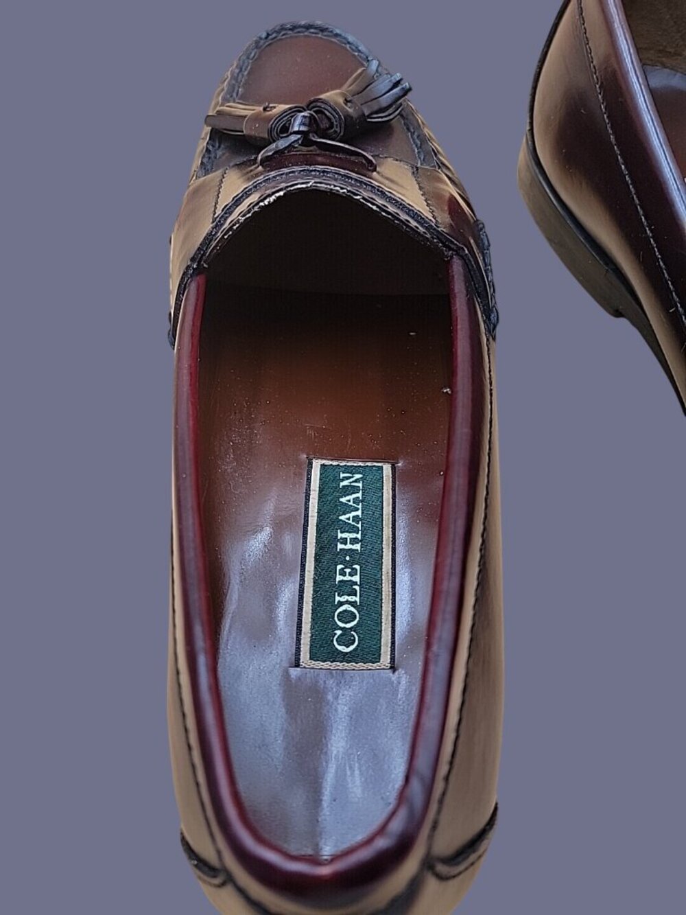 Cole-Haan Men’s Burgundy Tassel Polished Leather Loafers Dress Shoes Slip On SZ8 - Picture 8 of 12